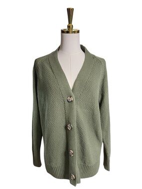 GAP Four Leaf Clover Green Sage Button Front Cardigan Cotton Sz XS